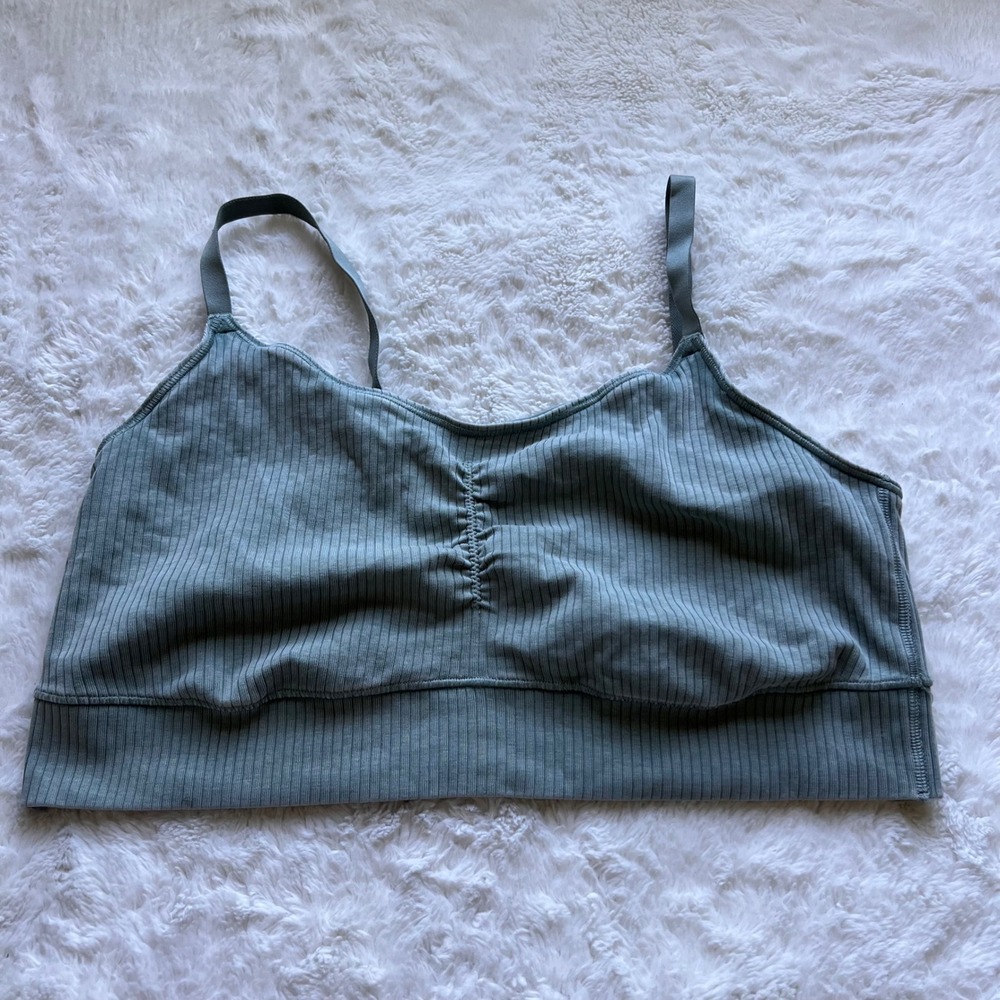 OFFLINE by Aerie Recharge Ribbed Ruched Sports Bra Sage Green XXL NWOT Gym Women